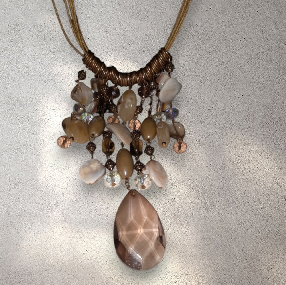 crystal & mother of pearl statement bib beaded necklace signed